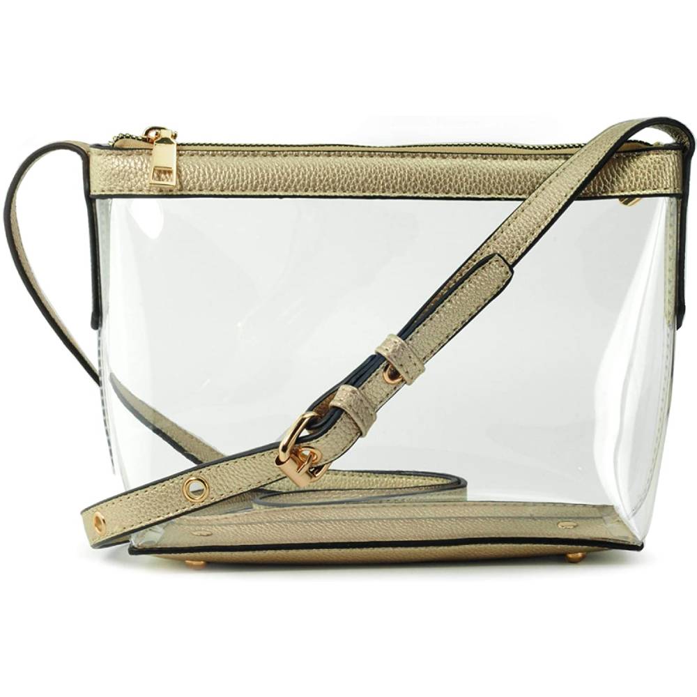 Clear Zipper Cross Body Bag with Vegan Leather Trim | Multiple Colors - LG