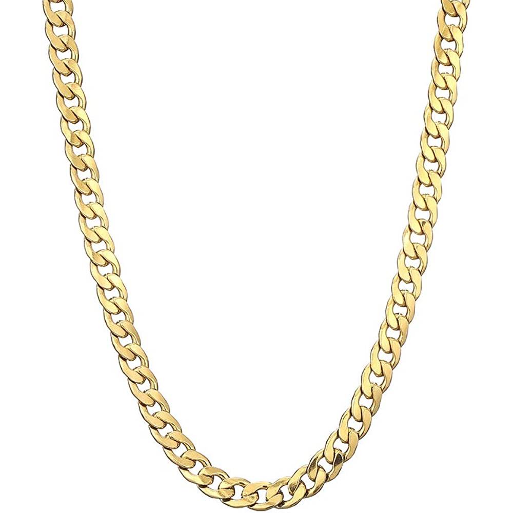Gold Chain Necklace, 22 Inch Golden Ultra Luxury Looking Feeling Real Solid 14K Gold plated Curb Fake Neck Chain for Party Dancing - G1CM