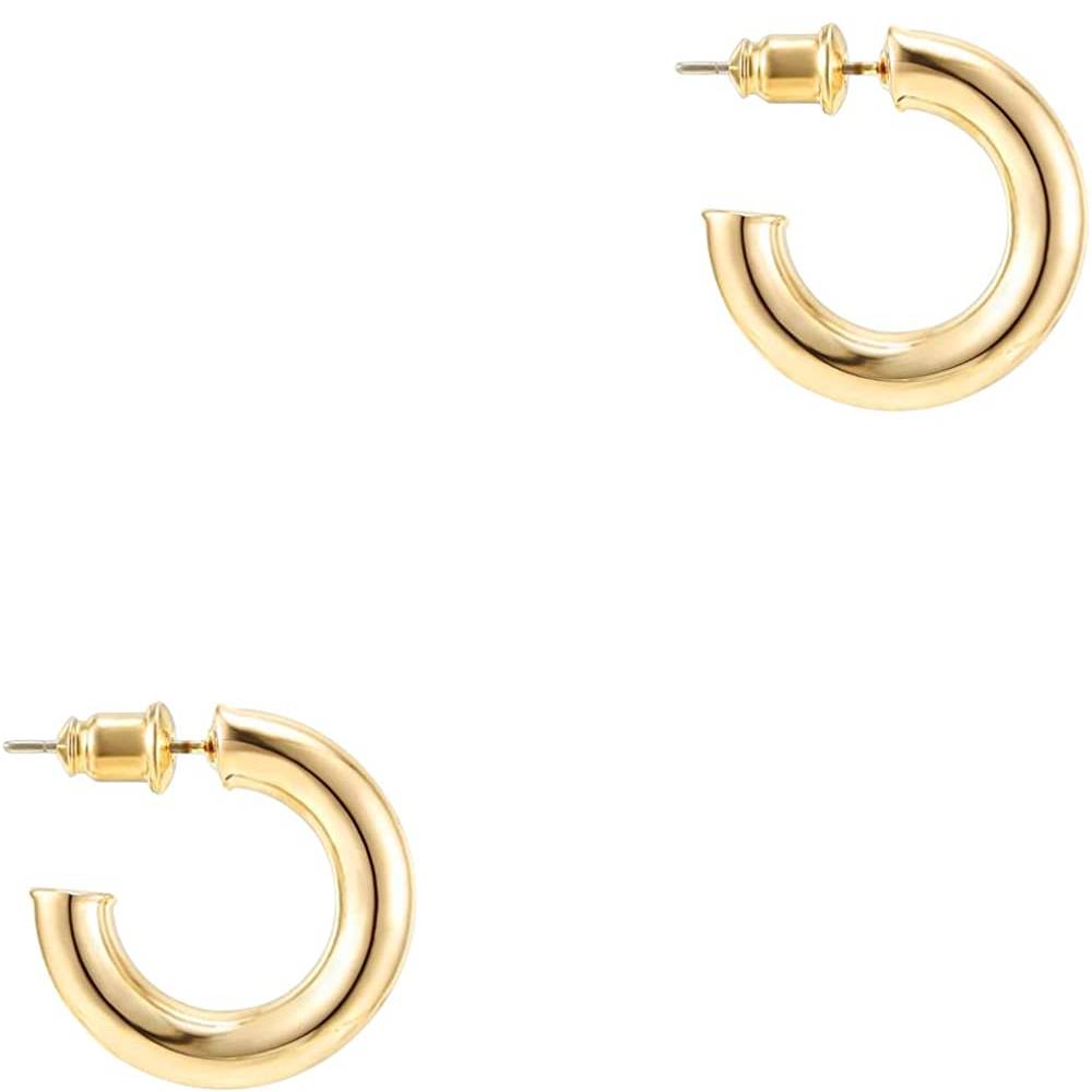 PAVOI 14K Gold Colored Lightweight Chunky Open Hoops | Gold Hoop Earrings for Women | Multiple Colors and Sizes - YG