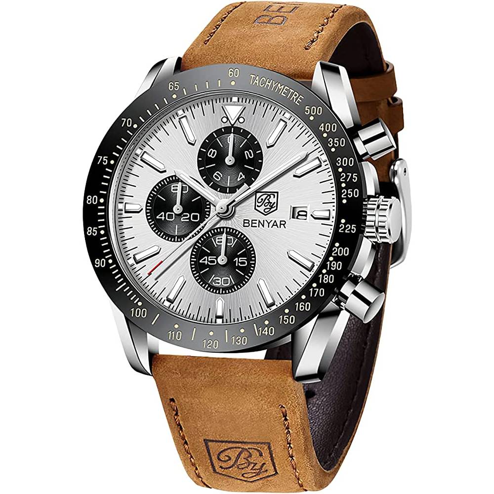 Mens Watches BY BENYAR Chronograph Analog Quartz Movement Stylish Sports Designer Wrist Watch 30M Waterproof Elegant Gift Watch for Men | Multiple Colors - WH