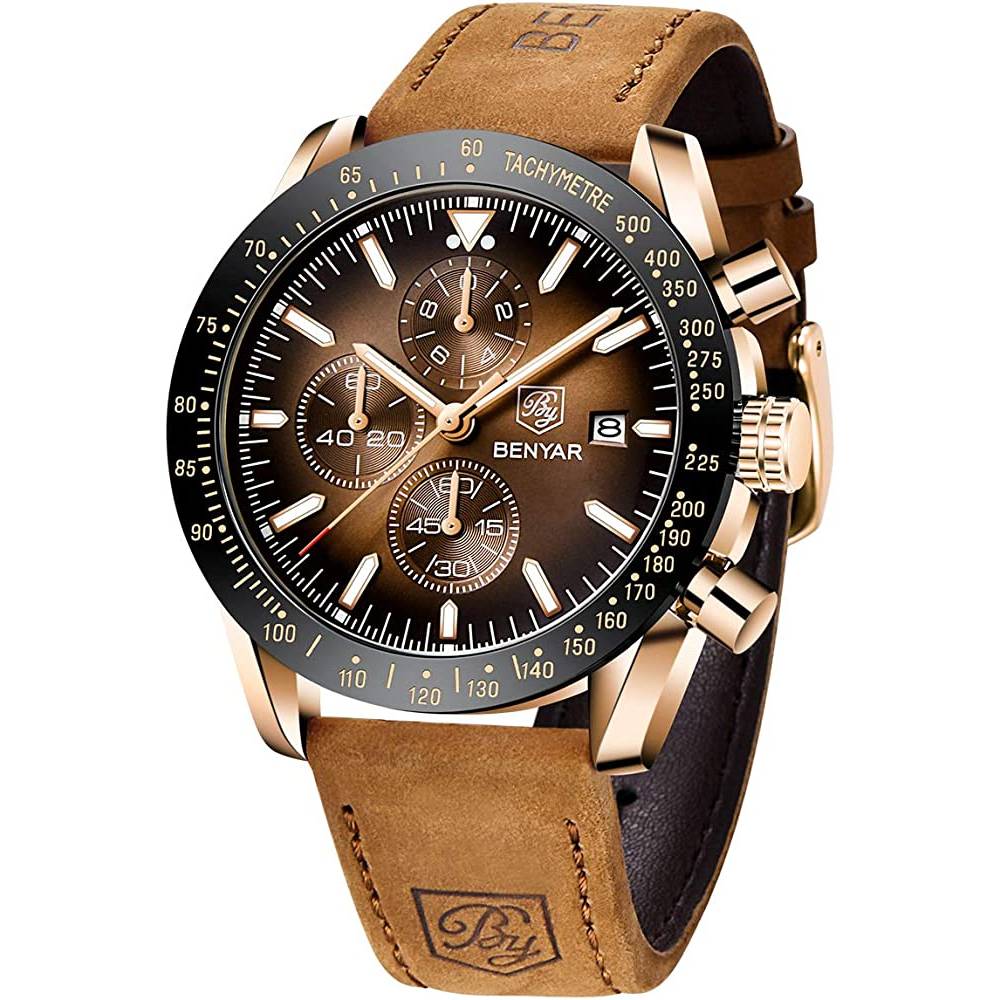 Mens Watches BY BENYAR Chronograph Analog Quartz Movement Stylish Sports Designer Wrist Watch 30M Waterproof Elegant Gift Watch for Men | Multiple Colors - BR