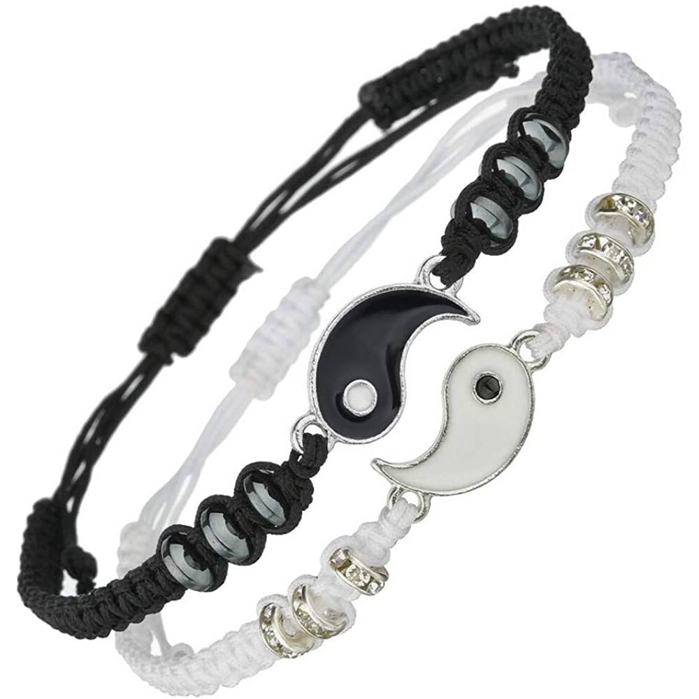 Best Friend Bracelets for 2 Matching Yin Yang Adjustable Cord Bracelet for Bff Friendship Relationship Boyfriend Girlfriend Valentines Gift | Multiple Colors