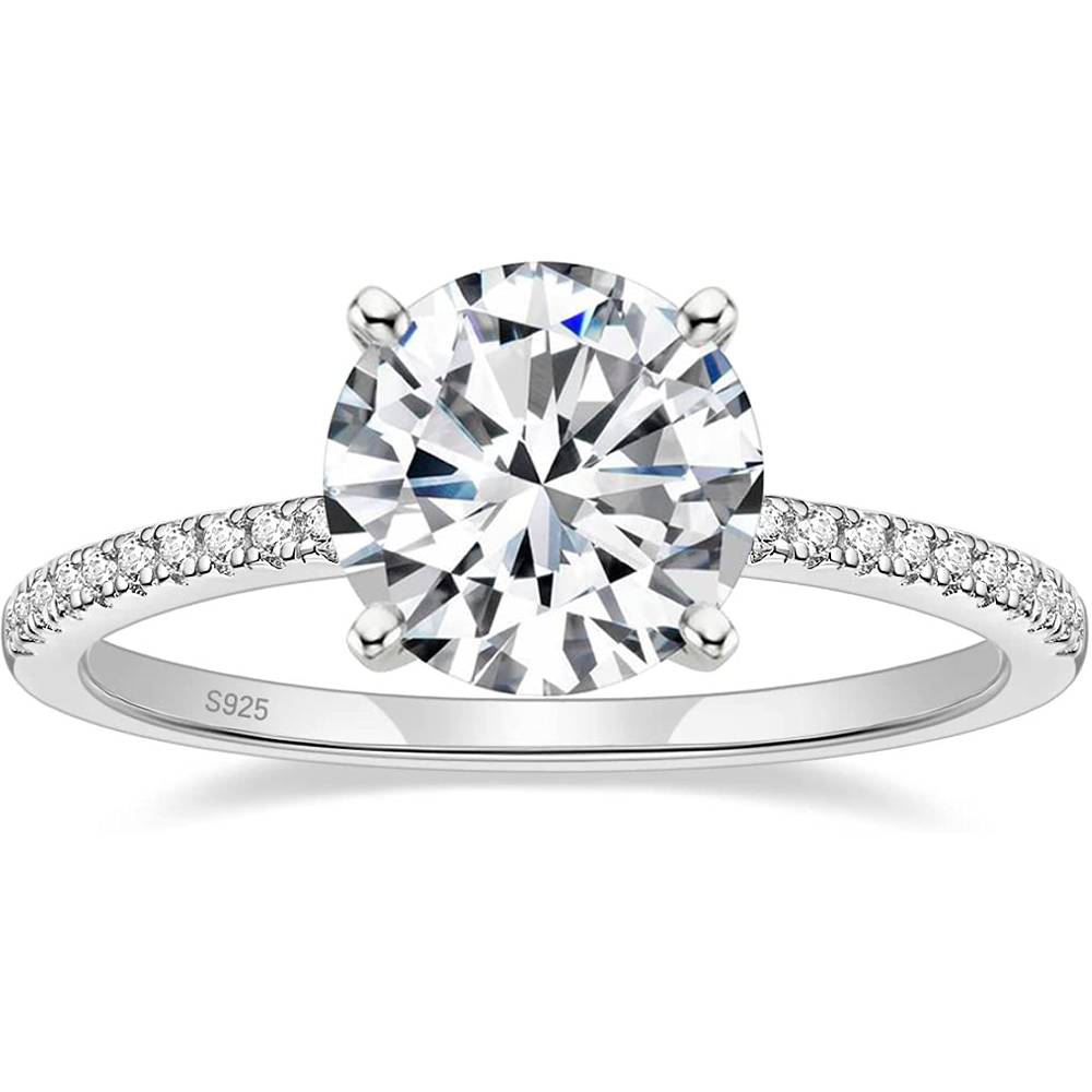 EAMTI 925 Sterling Silver 1.25 CT Round Solitaire Cubic Zirconia Engagement Ring Halo Promise Ring Size 4-11.5 | Multiple Colors and Sizes - SI