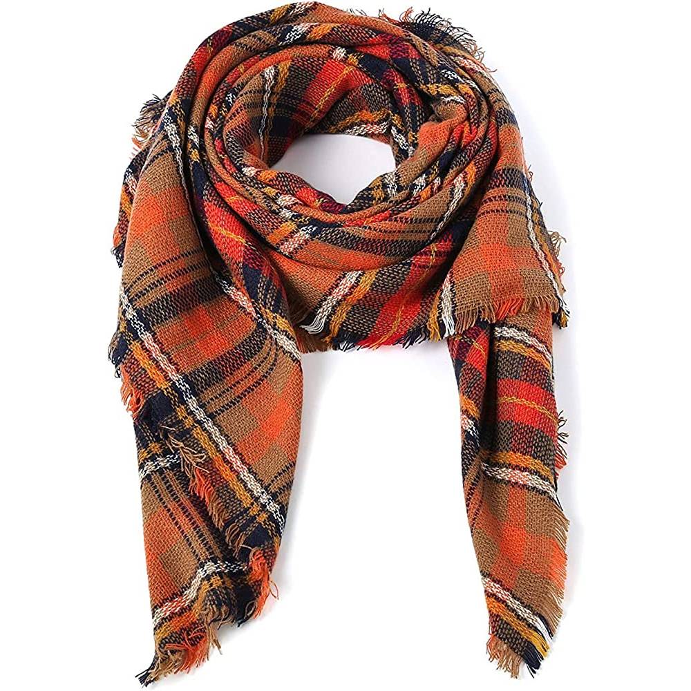 Women's Fall Winter Scarf Classic Tassel Plaid Scarf Warm Soft Chunky Large Blanket Wrap Shawl Scarves | Multiple Colors - O