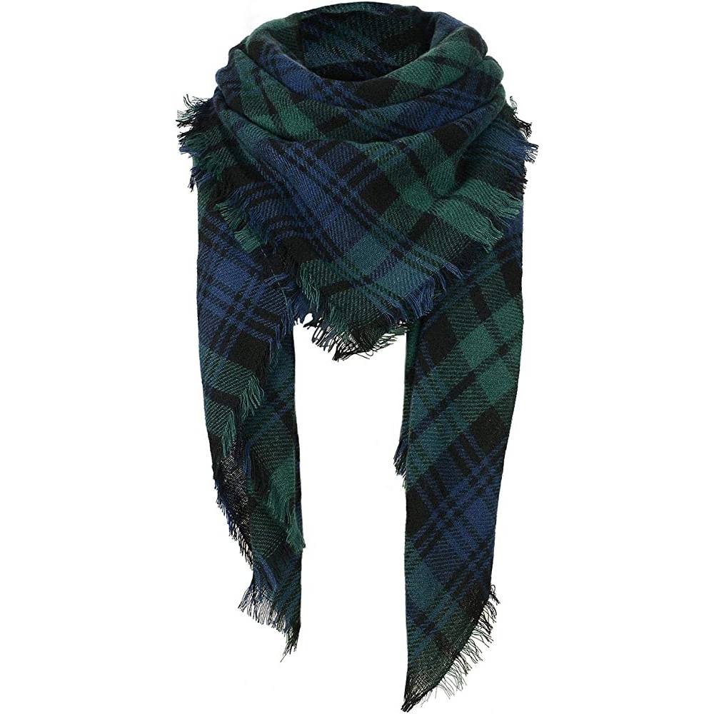 Women's Fall Winter Scarf Classic Tassel Plaid Scarf Warm Soft Chunky Large Blanket Wrap Shawl Scarves | Multiple Colors - GRN