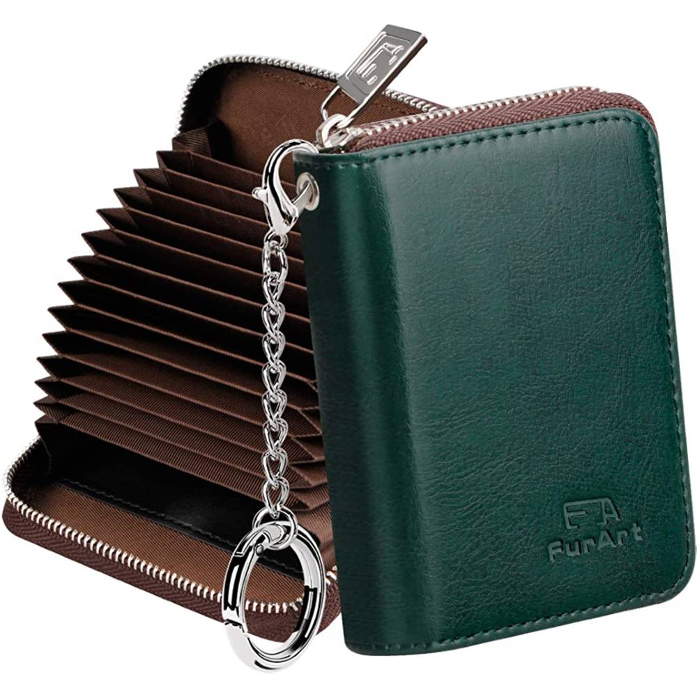 FurArt Credit Card Wallet, Zipper Card Cases Holder for Men Women, RFID Blocking, Keychain Wallet, Compact Size | Multiple Colors - DGE