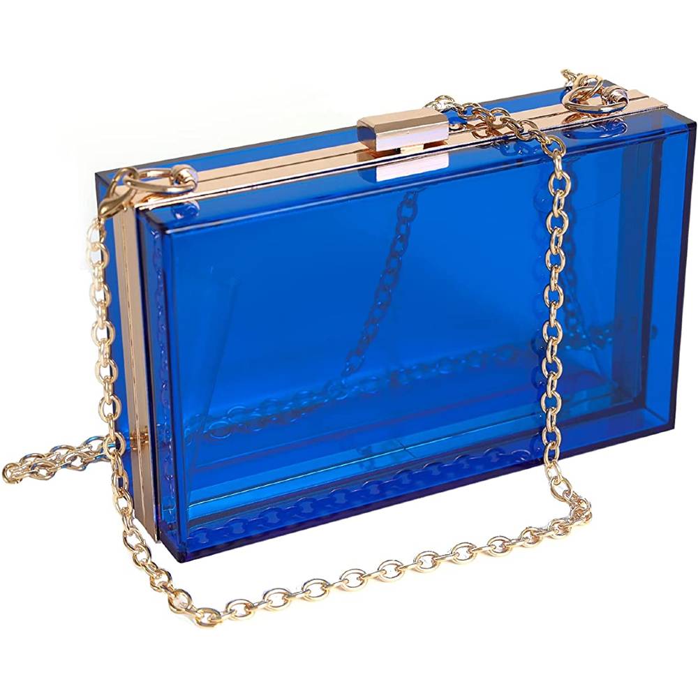 WJCD Women Clear Purse Acrylic Clear Clutch Bag, Shoulder Handbag With Removable Gold Chain Strap | Multiple Colors - RBL