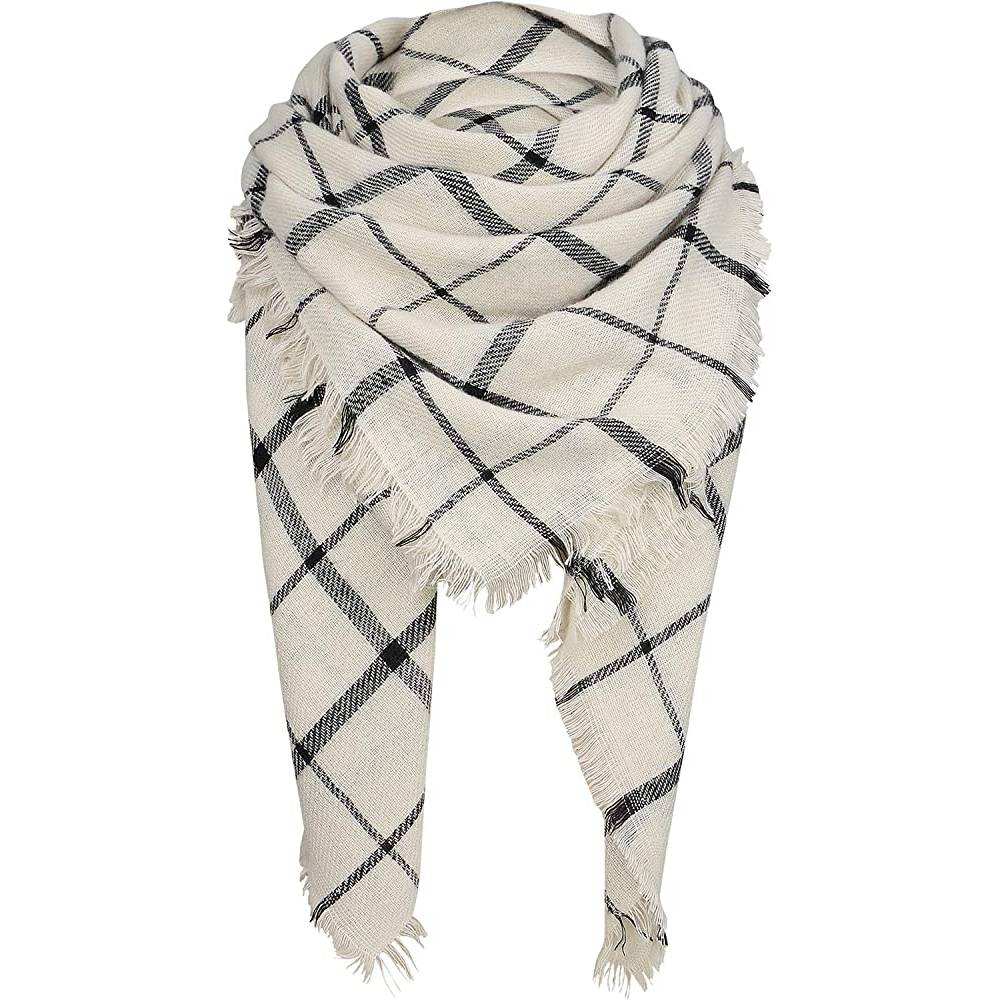Women's Fall Winter Scarf Classic Tassel Plaid Scarf Warm Soft Chunky Large Blanket Wrap Shawl Scarves | Multiple Colors - WBS