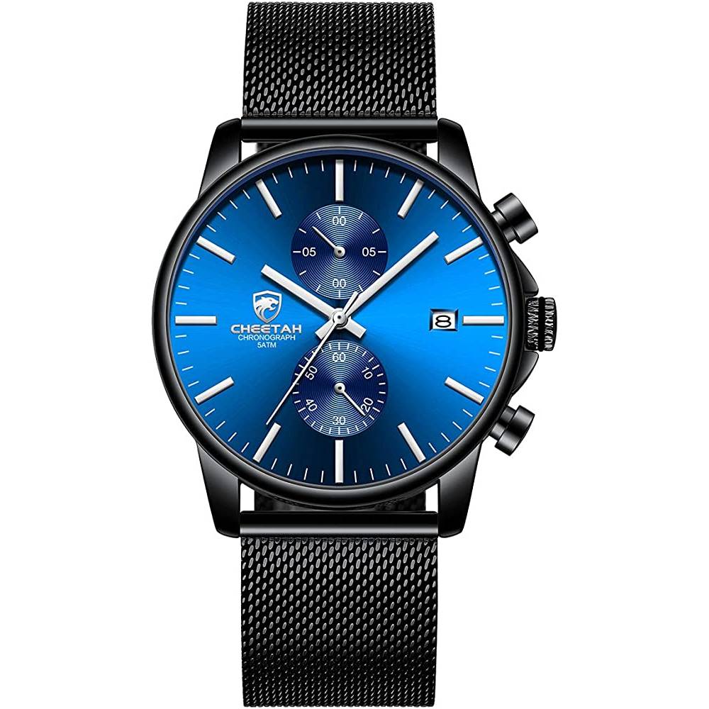 GOLDEN HOUR Mens Watch Fashion Sleek Minimalist Quartz Analog Mesh Stainless Steel Waterproof Chronograph Watches for Men with Auto Date - DBL