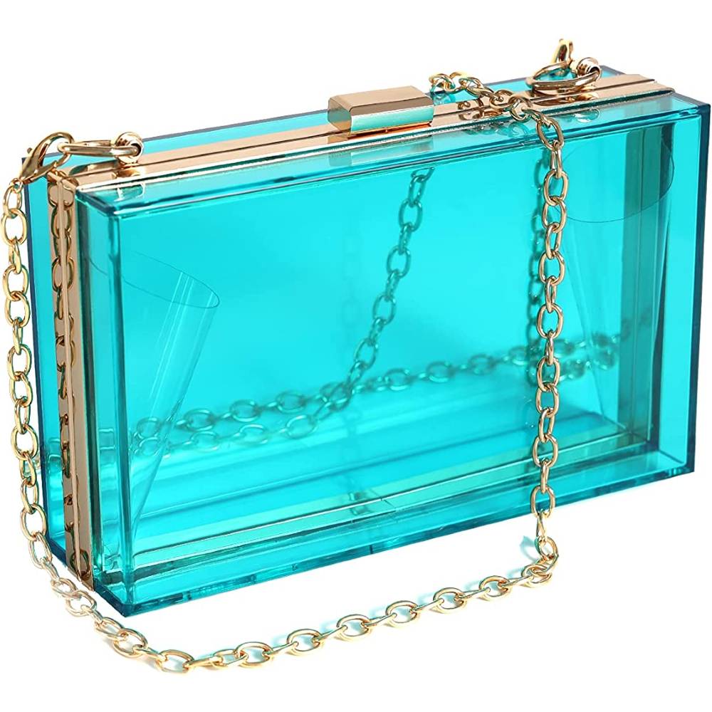 WJCD Women Clear Purse Acrylic Clear Clutch Bag, Shoulder Handbag With Removable Gold Chain Strap | Multiple Colors - BL