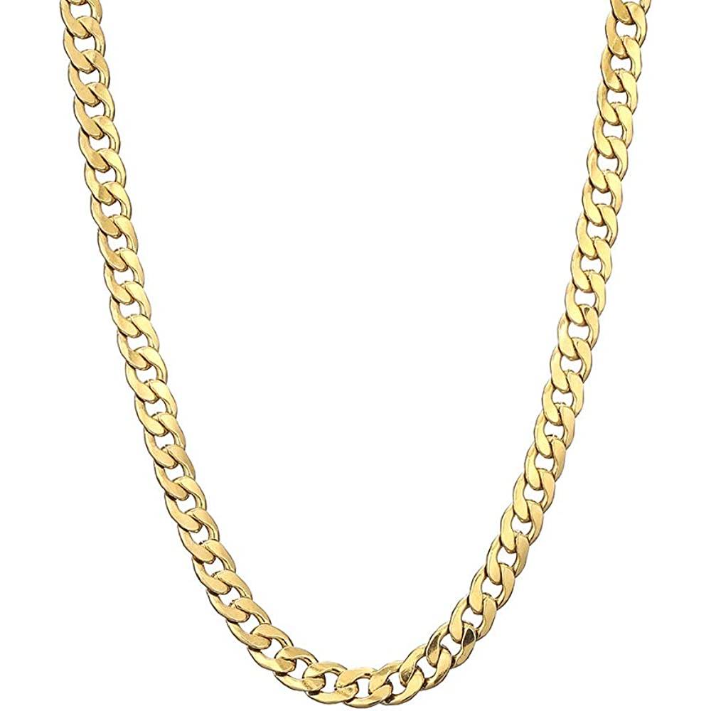 Gold Chain Necklace, 22 Inch Golden Ultra Luxury Looking Feeling Real Solid 14K Gold plated Curb Fake Neck Chain for Party Dancing - G08CM