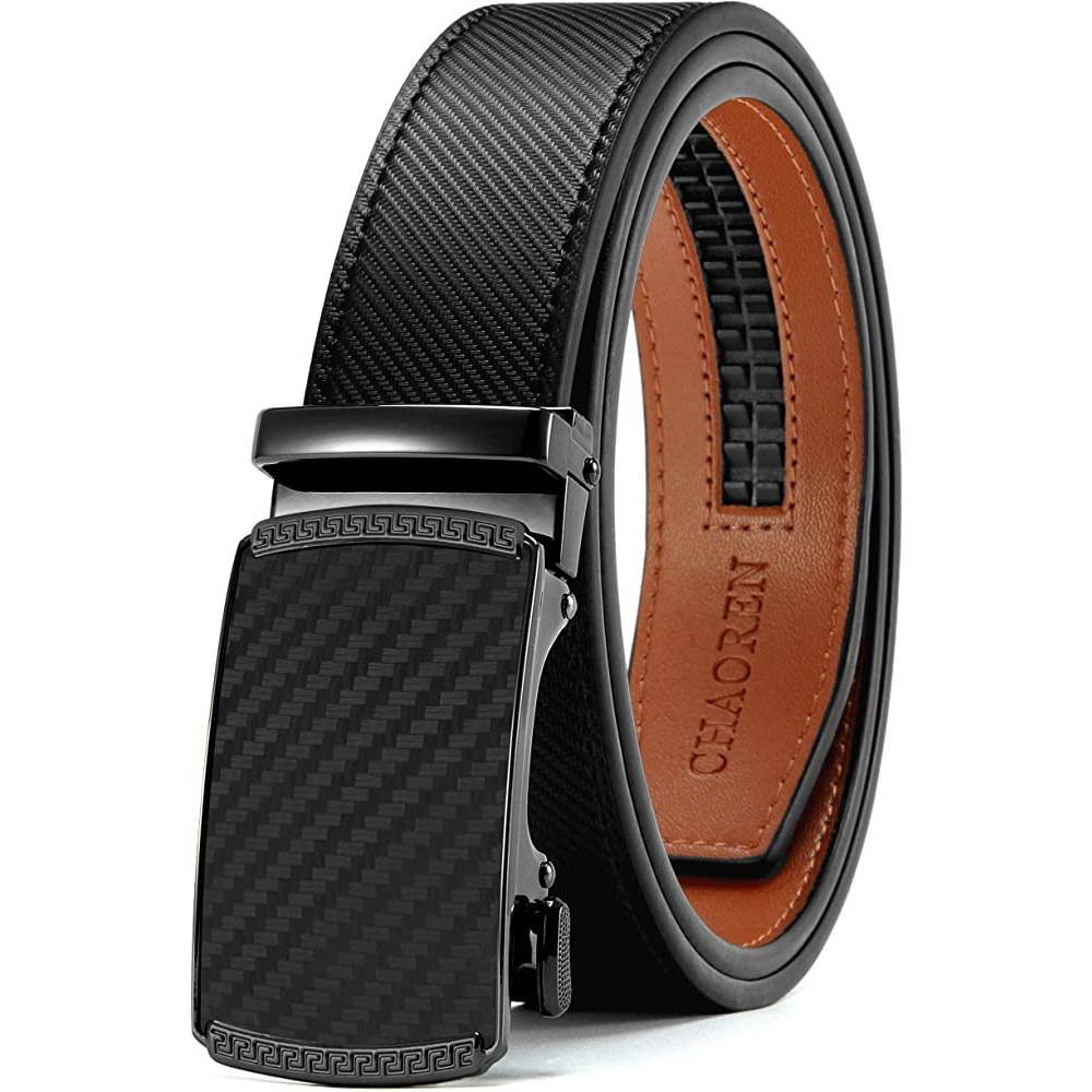 CHAOREN Ratchet Belt for men - Mens Belt Leather 1 3/8" for Casual Jeans - Micro Adjustable Belt Fit Everywhere - B