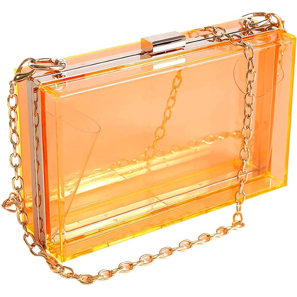 WJCD Women Clear Purse Acrylic Clear Clutch Bag, Shoulder Handbag With Removable Gold Chain Strap | Multiple Colors - O