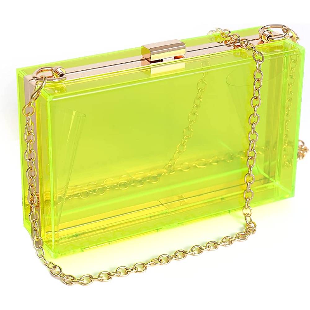 WJCD Women Clear Purse Acrylic Clear Clutch Bag, Shoulder Handbag With Removable Gold Chain Strap | Multiple Colors - YL