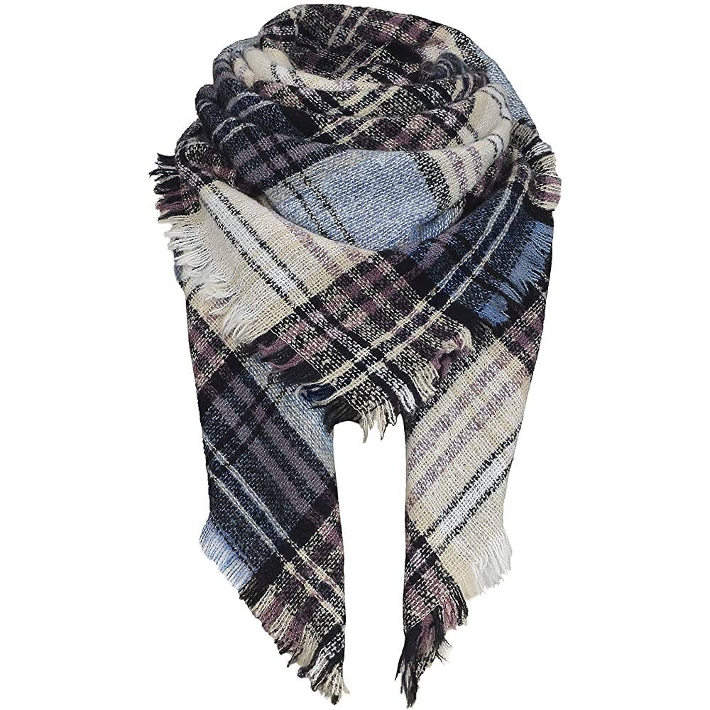 Women's Fall Winter Scarf Classic Tassel Plaid Scarf Warm Soft Chunky Large Blanket Wrap Shawl Scarves | Multiple Colors - BLB