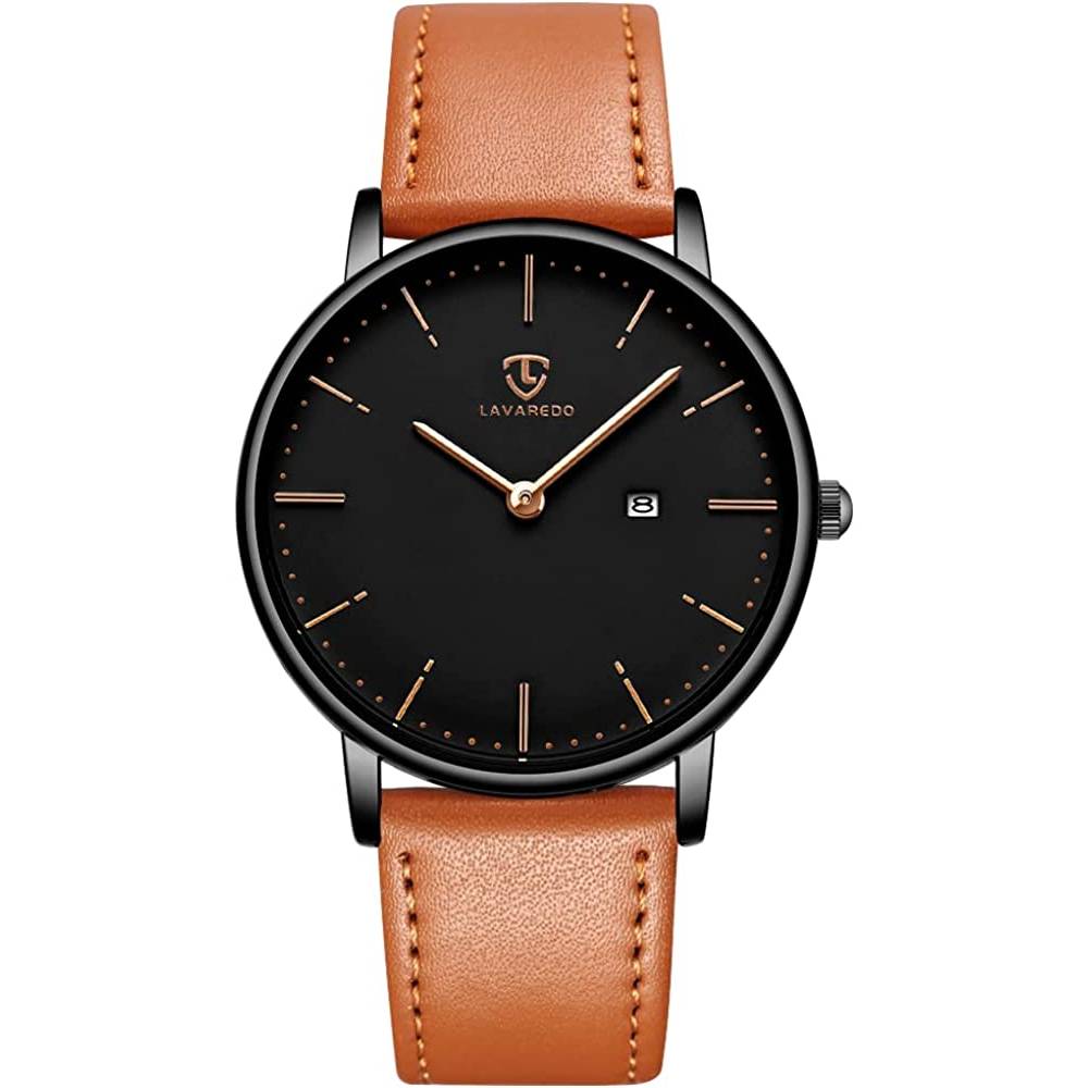 Mens Watches, Minimalist Fashion Simple Wrist Watch for Men Analog Date with Leather Strap | Multiple Colors - GOBL