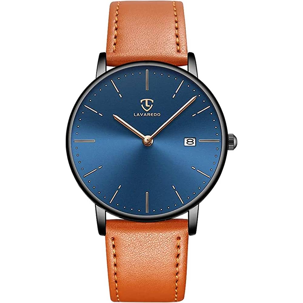 Mens Watches, Minimalist Fashion Simple Wrist Watch for Men Analog Date with Leather Strap | Multiple Colors - RBL