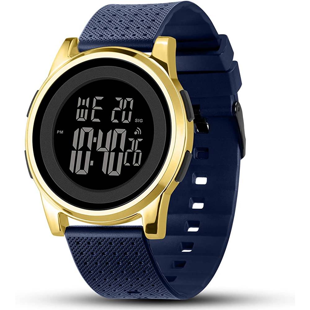 YUINK Mens Watch Ultra-Thin Digital Sports Watch Waterproof Stainless Steel Fashion Wrist Watch for Men Women - GNBL
