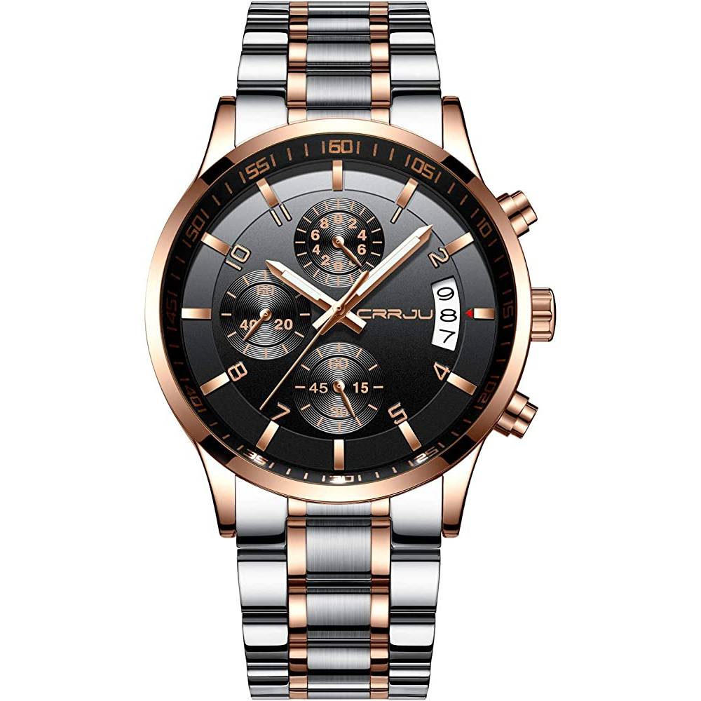 CRRJU Men's Fashion Stainless Steel Watches Date Waterproof Chronograph Wristwatches,Stainsteel Steel Band Waterproof Watch | Multiple Colors - SRB
