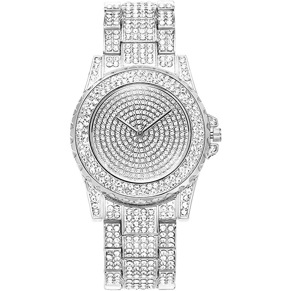 ManChDa Luxury Ladies Watch Iced Out Watch with Quartz Movement Crystal Rhinestone Diamond Watches for Women Stainless Steel Wristwatch Full Diamonds - GS