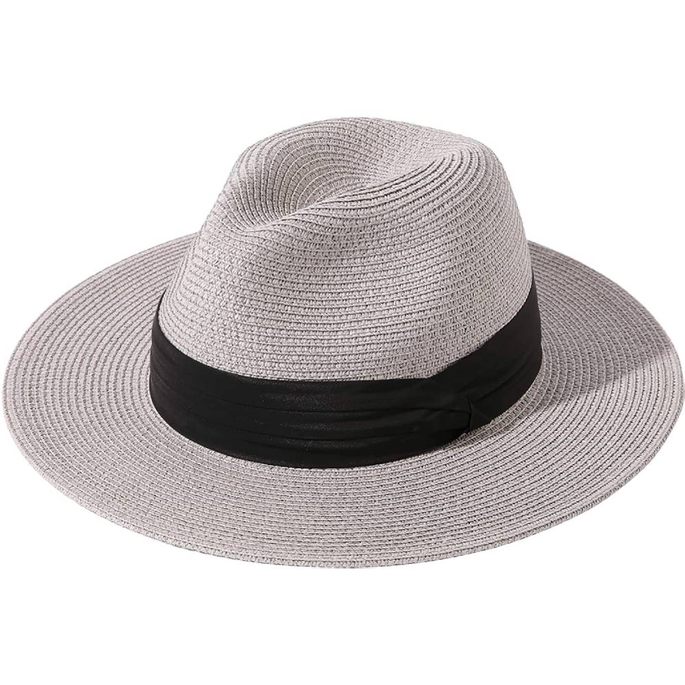 Lanzom Women Wide Brim Straw Panama Roll up Hat Belt Buckle Fedora Beach Sun Hat UPF50+ | Multiple Colors - FBG