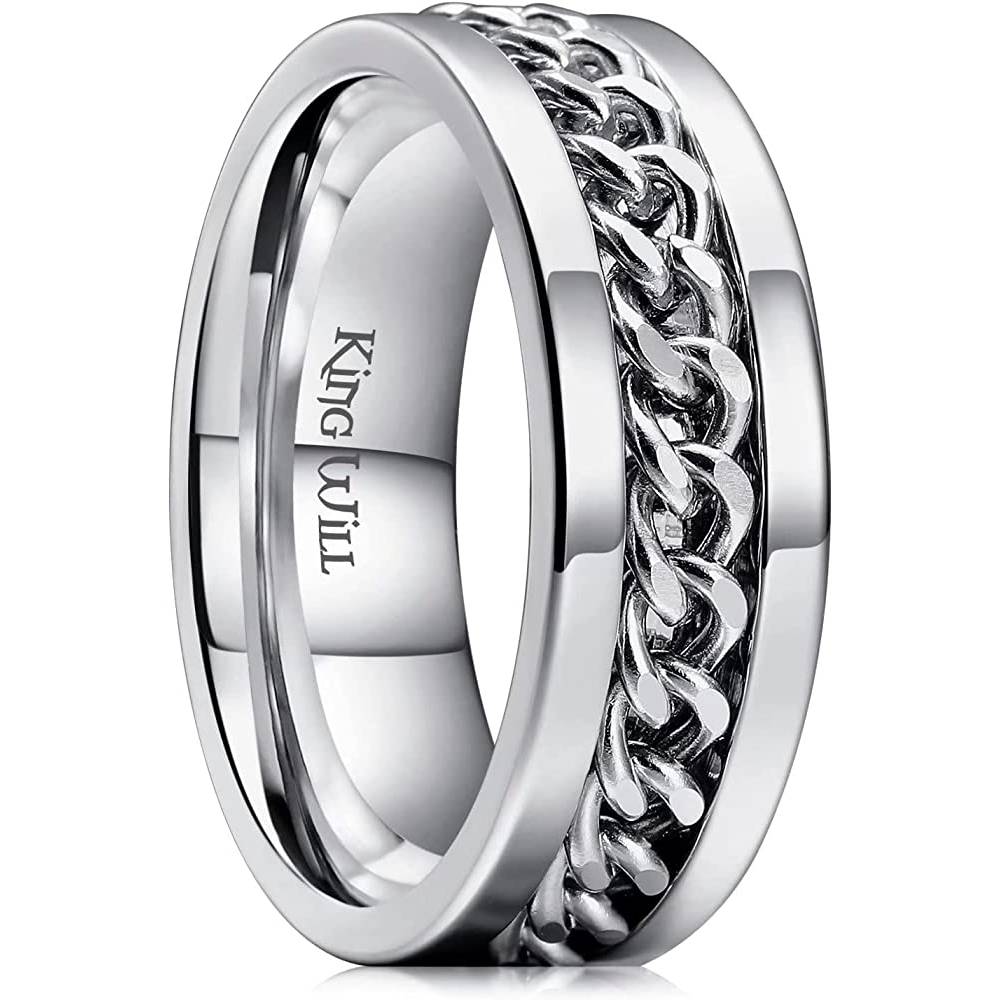 King Will Intertwine 8mm Spinner Ring Stainless Steel Fidget Ring Anxiety Ring for Men Black/Blue/Silver/Gold Fidget Anxiety Ring | Multiple Colors - BS