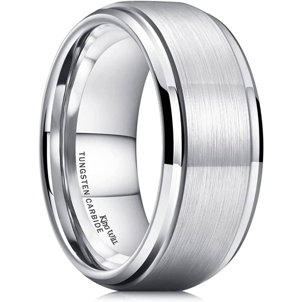 King Will Basic Tungsten Ring for Men 6mm 7mm 8mm 9mm 10mm Silver Blue Tungsten Wedding Band Matte Brushed Finish Comfort Fit | Multiple Colors - 10MM