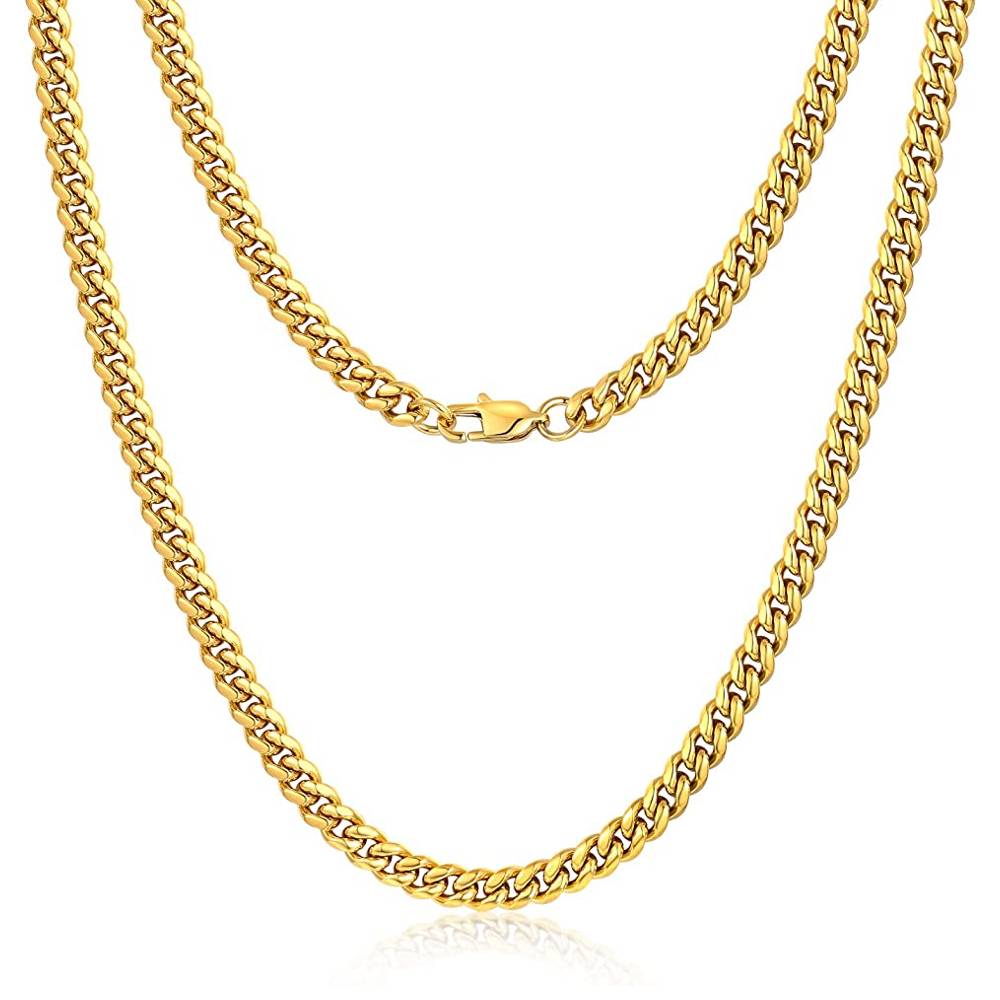 Jewlpire Diamond Cut Miami Mens Cuban Link Chain Necklace, Gold Chain | Silver Chain for Men Boys Women, Hip-Hop & Cool Style, 316L Stainless Steel/18K Gold Plated, 4/6/10mm, 18/20/22/24/26/30 Inch - Multiple Colors and Sizes - 6G