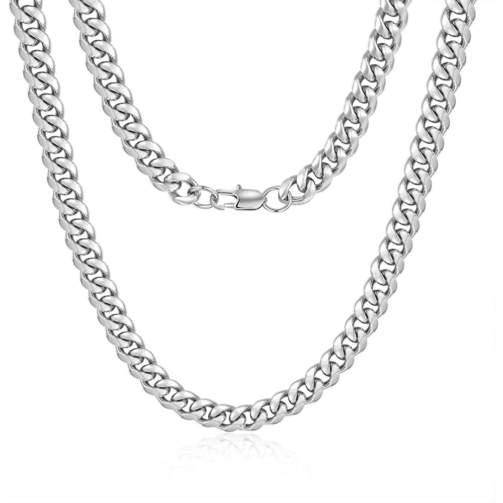 Jewlpire Diamond Cut Miami Mens Cuban Link Chain Necklace, Gold Chain | Silver Chain for Men Boys Women, Hip-Hop & Cool Style, 316L Stainless Steel/18K Gold Plated, 4/6/10mm, 18/20/22/24/26/30 Inch - Multiple Colors and Sizes - STSE