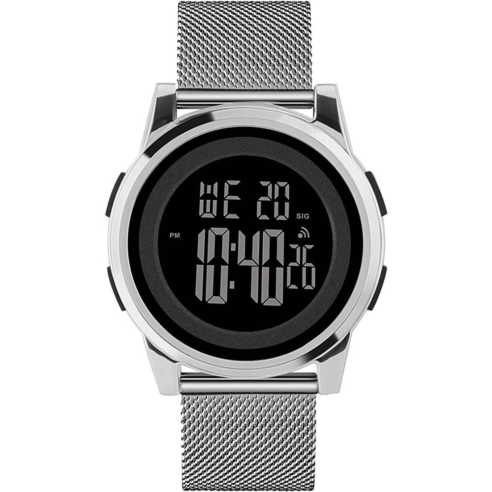 YUINK Mens Watch Ultra-Thin Digital Sports Watch Waterproof Stainless Steel Fashion Wrist Watch for Men Women - SMB
