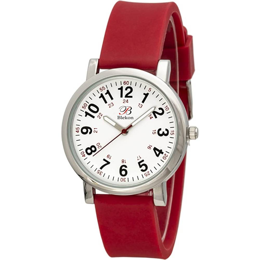 Blekon Original Nurse Watch for Medical Professionals and Students – Various Scrub Colors, Easy Read Dial, Military Time with Second Hand, Silicone Band, 3 ATM Water Resistant - RED