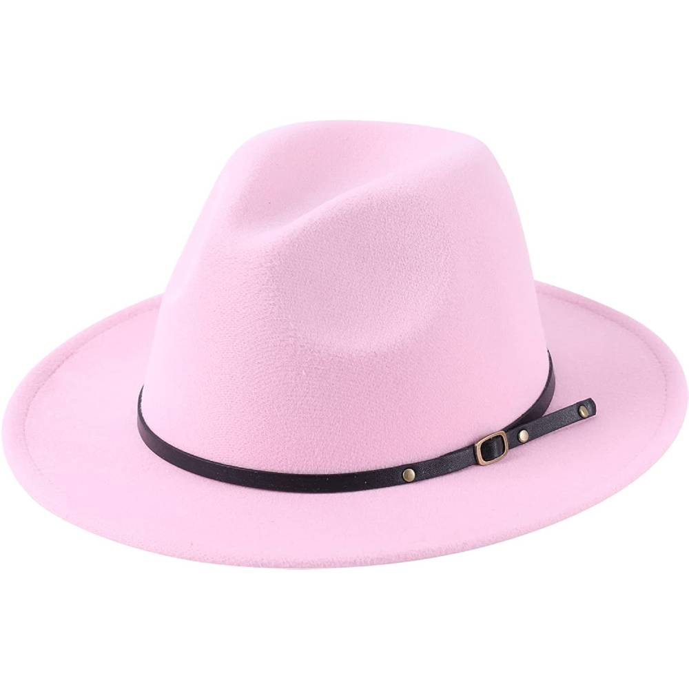 Lanzom Womens Classic Wide Brim Floppy Panama Hat Belt Buckle Wool Fedora Hat | Multiple Colors - PK