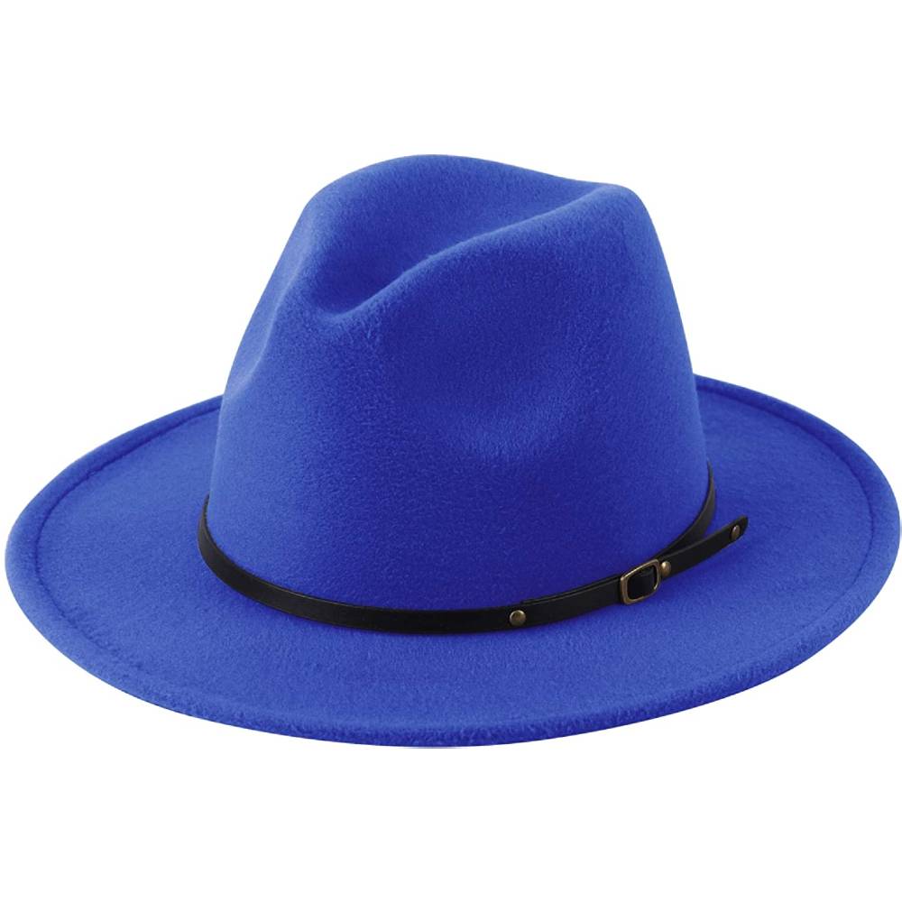 Lanzom Womens Classic Wide Brim Floppy Panama Hat Belt Buckle Wool Fedora Hat | Multiple Colors - DB