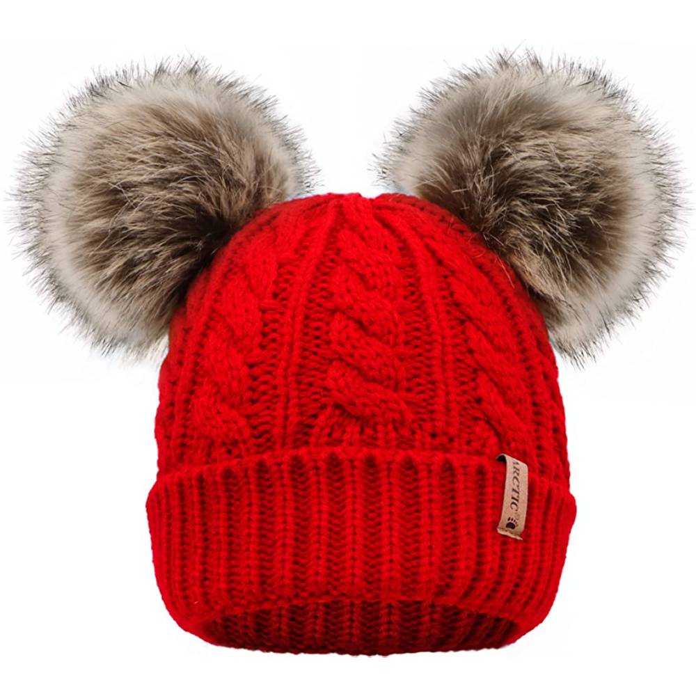 Arctic Paw Pom Pom Beanie Cable Knit Fleece Lined Winter Beanie Women Hat | Multiple Colors - RTW