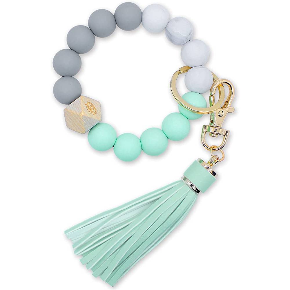 BIHRTC Silicone Key Ring Bracelets Wristlet Keychain Wallet with Net Chapstick Holder for Women | Multiple Colors - GR