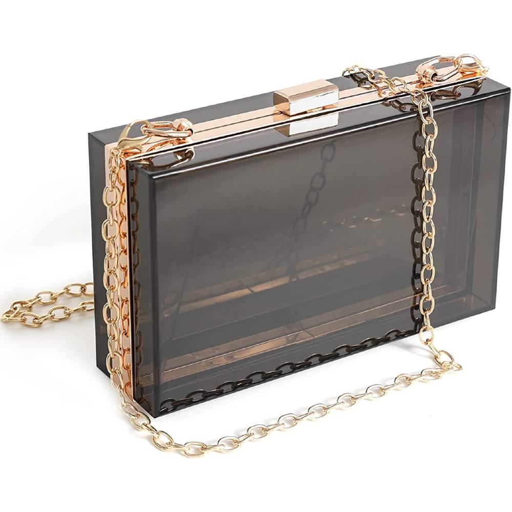 WJCD Women Clear Purse Acrylic Clear Clutch Bag, Shoulder Handbag With Removable Gold Chain Strap | Multiple Colors - CB