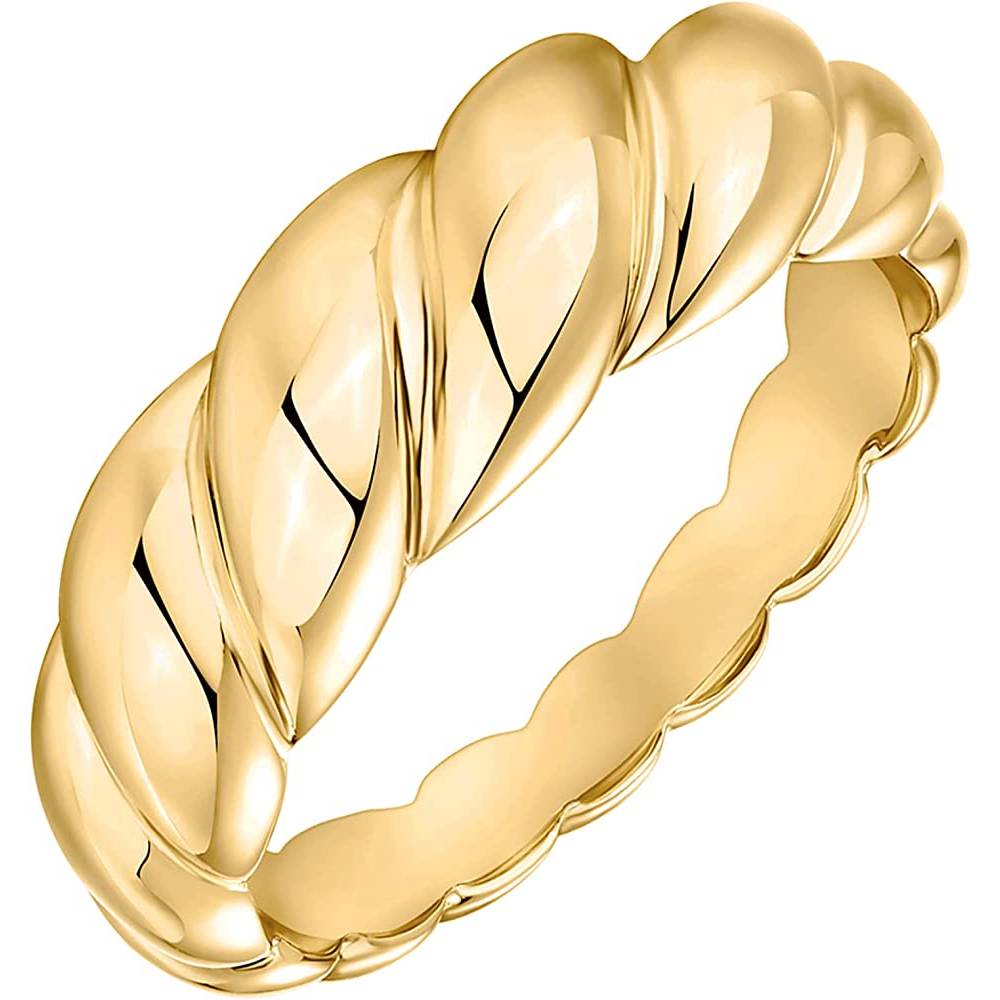 PAVOI 14K Gold Plated Croissant Dome Ring Twisted Braided Gold Plated Ring | Chunky Signet Ring | Multiple Colors and Sizes - YC