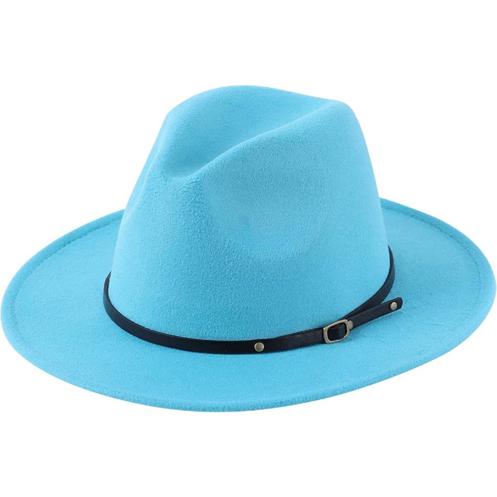 Lanzom Womens Classic Wide Brim Floppy Panama Hat Belt Buckle Wool Fedora Hat | Multiple Colors - SBL