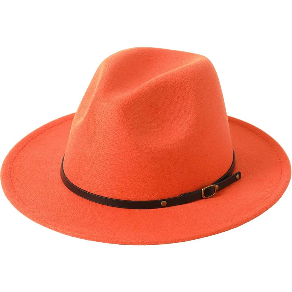 Lanzom Womens Classic Wide Brim Floppy Panama Hat Belt Buckle Wool Fedora Hat | Multiple Colors - OGE