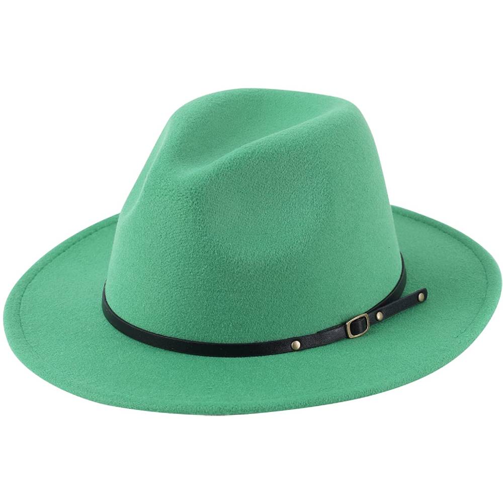 Lanzom Womens Classic Wide Brim Floppy Panama Hat Belt Buckle Wool Fedora Hat | Multiple Colors - GGE