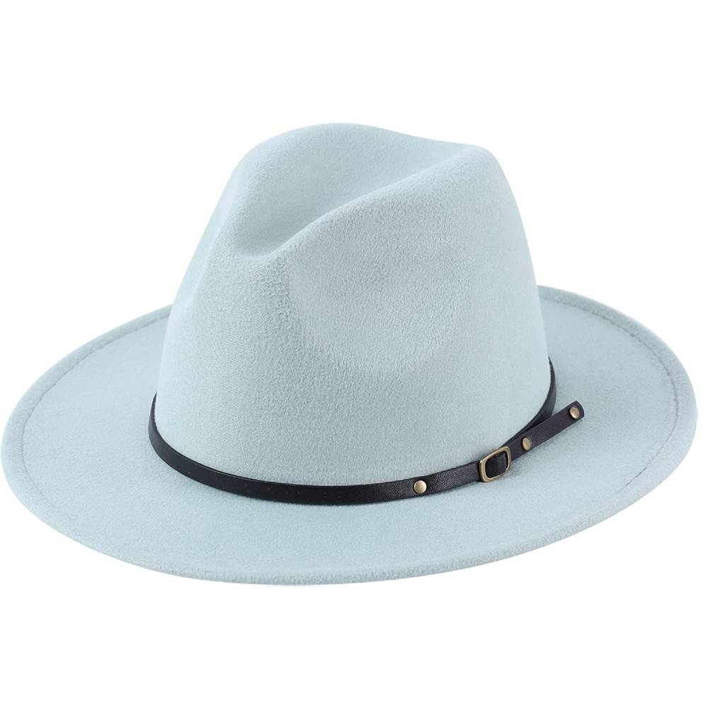 Lanzom Womens Classic Wide Brim Floppy Panama Hat Belt Buckle Wool Fedora Hat | Multiple Colors - LSBL
