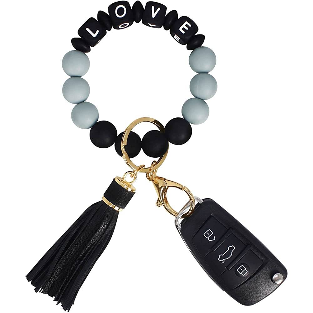 BIHRTC Silicone Key Ring Bracelets Wristlet Keychain Wallet with Net Chapstick Holder for Women | Multiple Colors - BLL