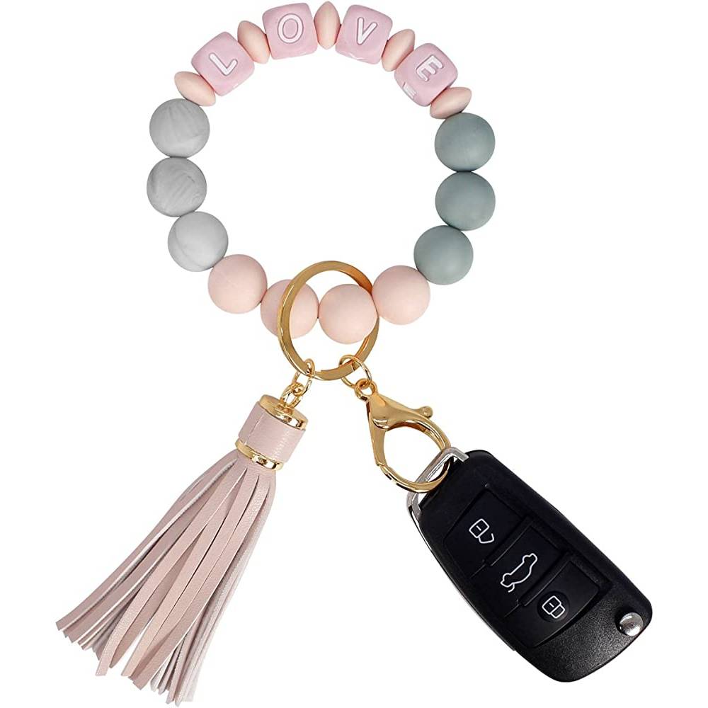 BIHRTC Silicone Key Ring Bracelets Wristlet Keychain Wallet with Net Chapstick Holder for Women | Multiple Colors - PLL