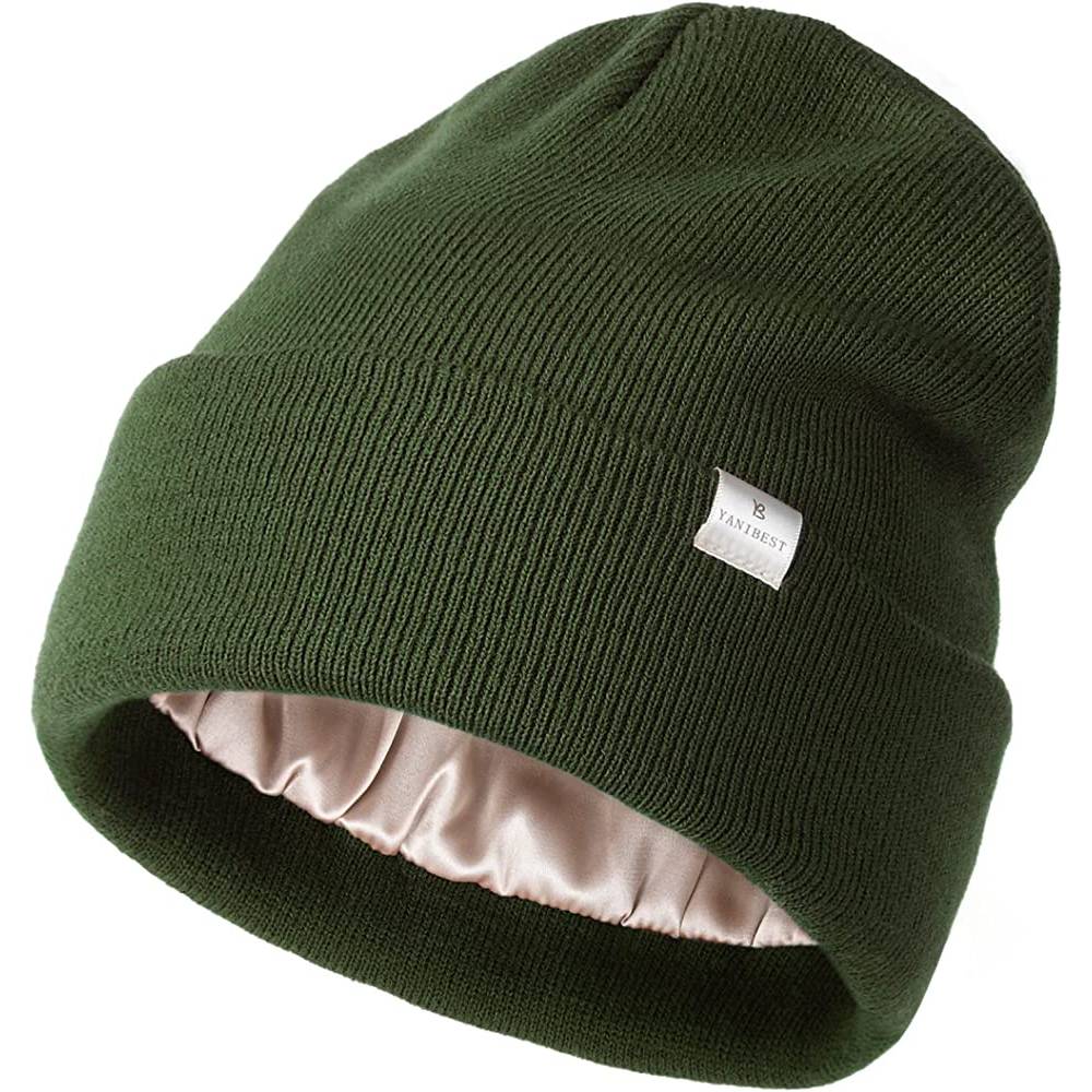 YANIBEST Womens Saitn Lined Knit Beanie Hat Acrylic Winter Hats for Women Men Silk Lining Soft Slouchy Warm Cuffed Beanie Hat | Multiple Colors - GR