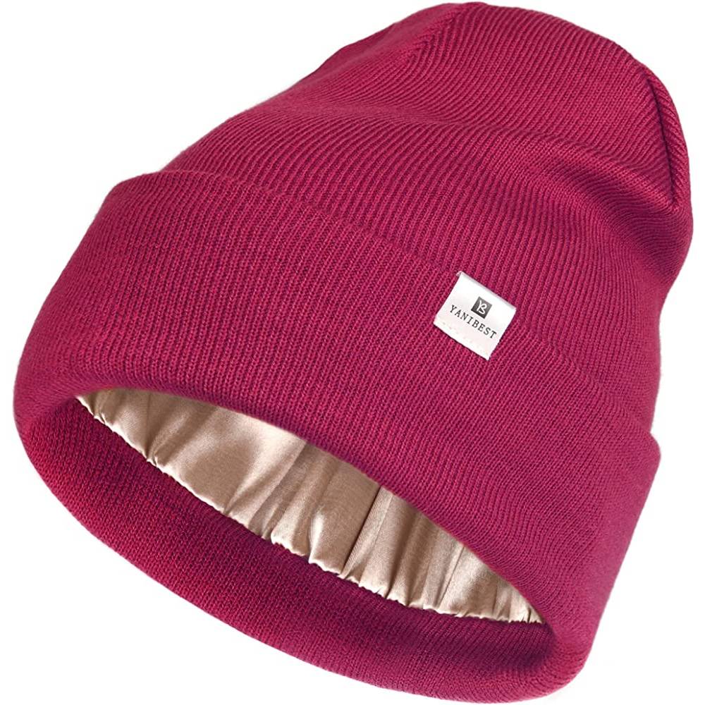YANIBEST Womens Saitn Lined Knit Beanie Hat Acrylic Winter Hats for Women Men Silk Lining Soft Slouchy Warm Cuffed Beanie Hat | Multiple Colors - AHPK