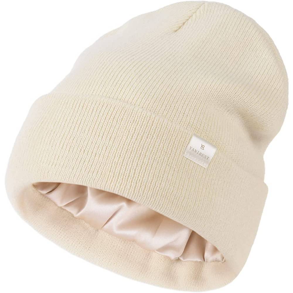 YANIBEST Womens Saitn Lined Knit Beanie Hat Acrylic Winter Hats for Women Men Silk Lining Soft Slouchy Warm Cuffed Beanie Hat | Multiple Colors - ABE