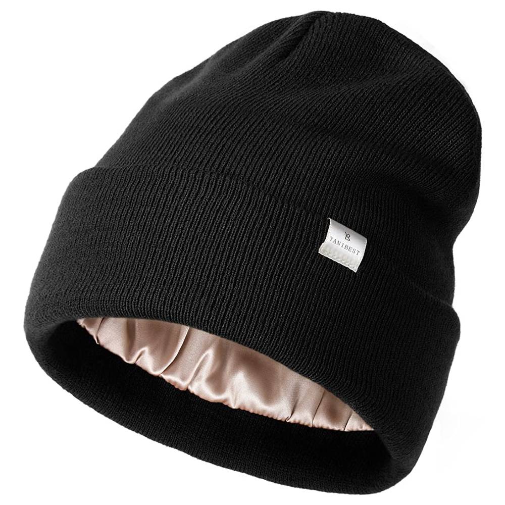 YANIBEST Womens Saitn Lined Knit Beanie Hat Acrylic Winter Hats for Women Men Silk Lining Soft Slouchy Warm Cuffed Beanie Hat | Multiple Colors - AB