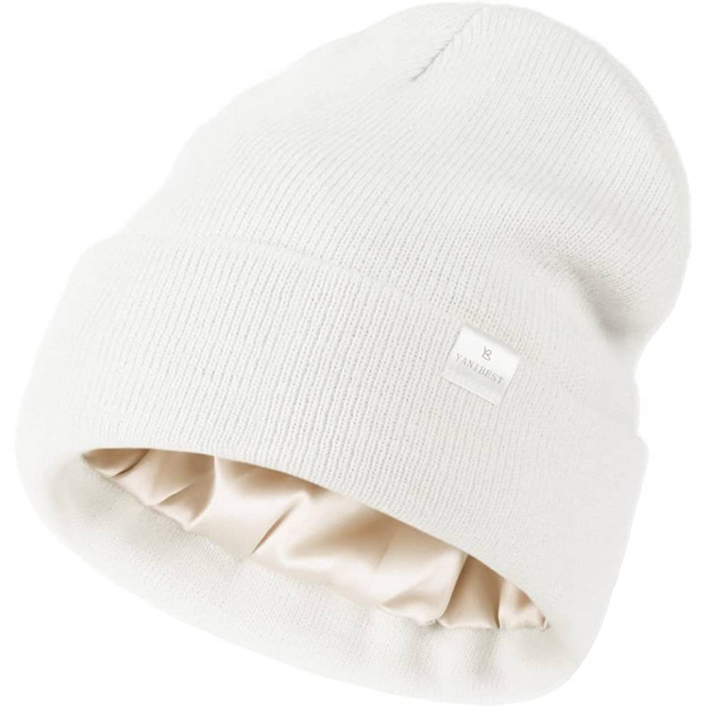 YANIBEST Womens Saitn Lined Knit Beanie Hat Acrylic Winter Hats for Women Men Silk Lining Soft Slouchy Warm Cuffed Beanie Hat | Multiple Colors - WH
