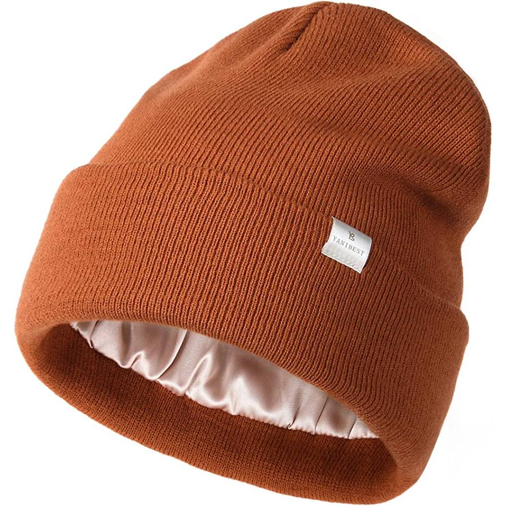 YANIBEST Womens Saitn Lined Knit Beanie Hat Acrylic Winter Hats for Women Men Silk Lining Soft Slouchy Warm Cuffed Beanie Hat | Multiple Colors - AO
