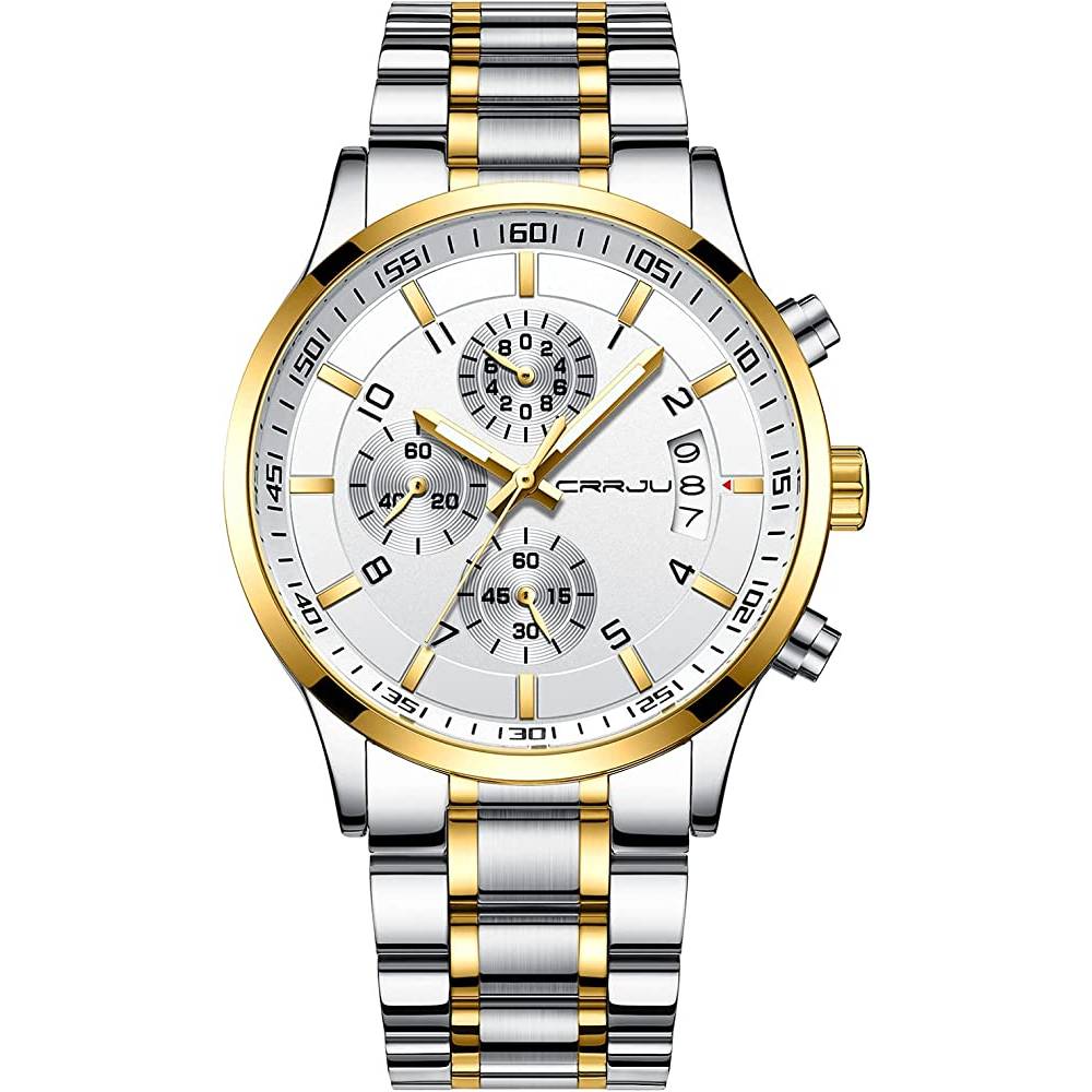 CRRJU Men's Fashion Stainless Steel Watches Date Waterproof Chronograph Wristwatches,Stainsteel Steel Band Waterproof Watch | Multiple Colors - SLG